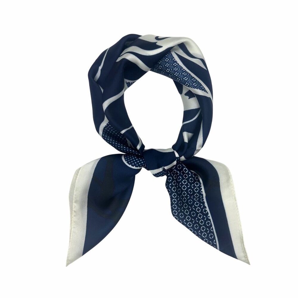 ⭐Silky Navy Blue Camellia Scarf Large Floral Print Chic Luxury Accessory hijab - Picture 2 of 4